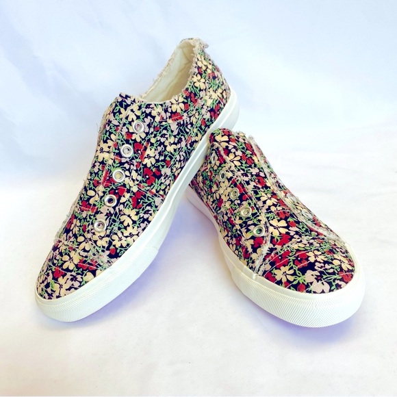 Corkys Shoes - Corkys Women's Floral Canvas Sneakers - Red, Yellow, Black